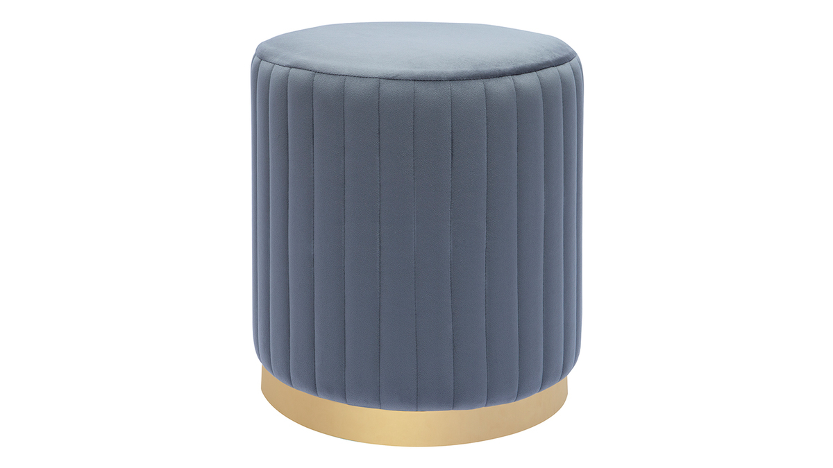 Hocker aus dunkelgrauem Samt mit goldenem Metallsockel D40 cm DONA