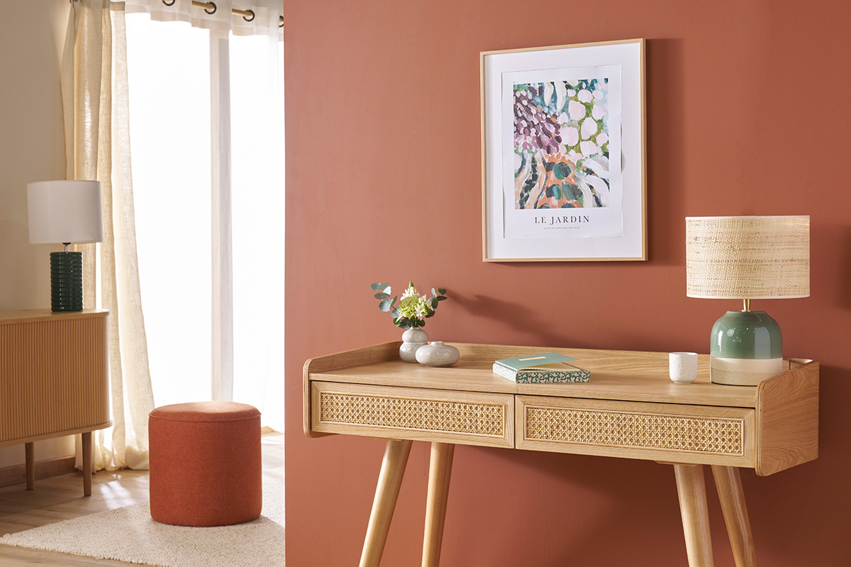 Hocker aus rostfarbenem Stoff D 40 cm COQ