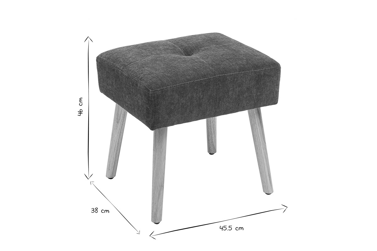 Hocker aus schwarz-wei�em Stoff mit Abmessungen L45,5 x B38 x H46 cm.