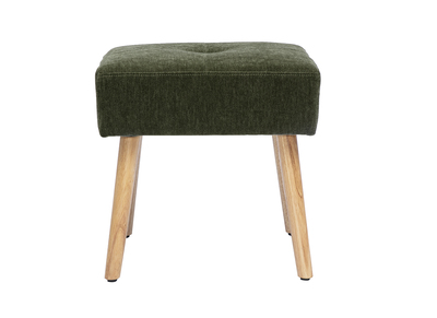 Hocker aus Stoff in Samtoptik khaki gr&uuml;n und hellem Massivholz H46 cm GUESTA