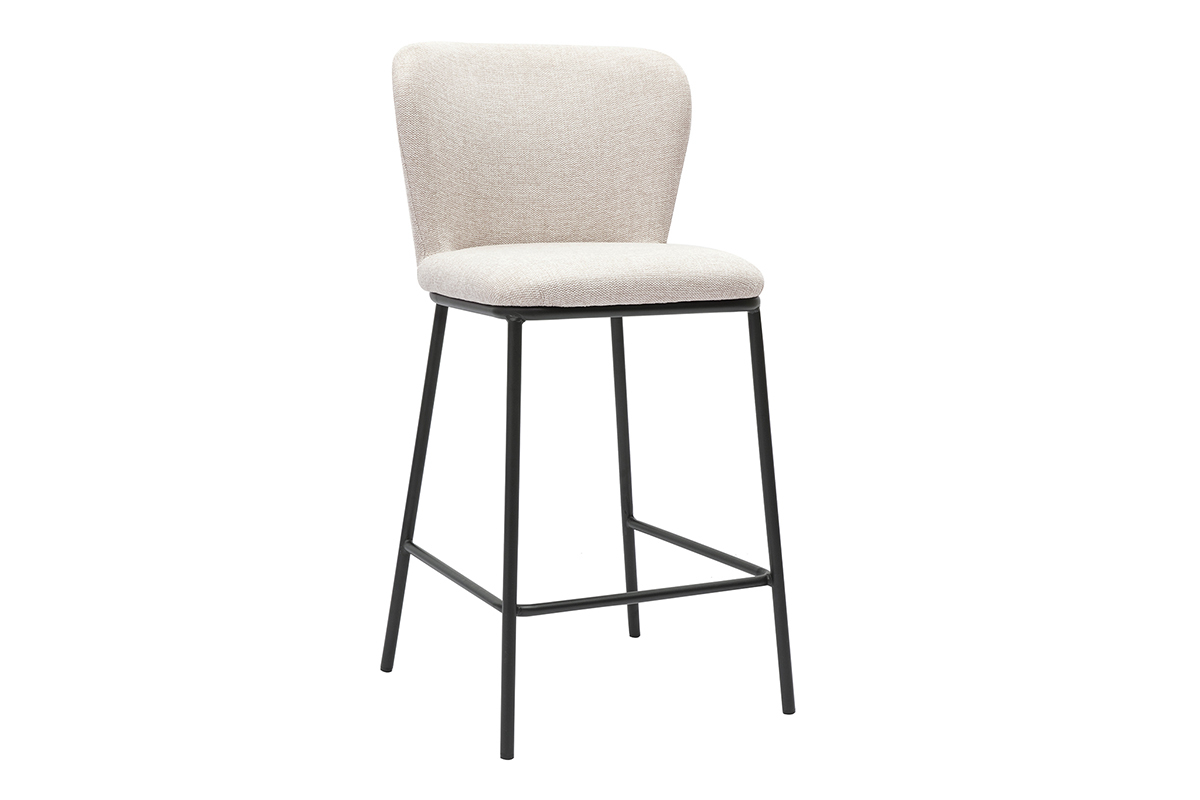 Hocker aus beigefarbenem Stoff in Samtoptik und schwarzem Metall, 3/4-Ansicht, zeitgen�ssisches Design
