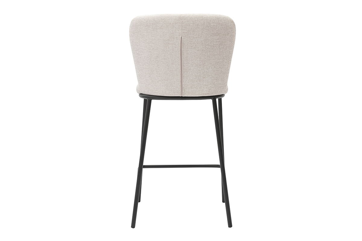 Hocker aus beigem Stoff mit abgerundeter R�ckenlehne und schwarzer Metallstruktur, R�ckansicht