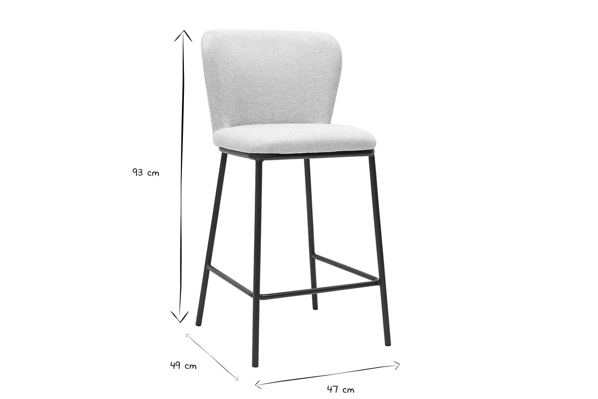 Abmessungen des Hockers LISOR: B47 x T49 x H93 cm in Schwarz und Wei�.