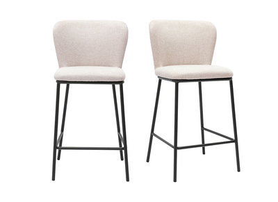 Hocker aus Stoff mit strukturiertem Samteffekt in Beige und schwarzem Metall (2er-Set) LISOR