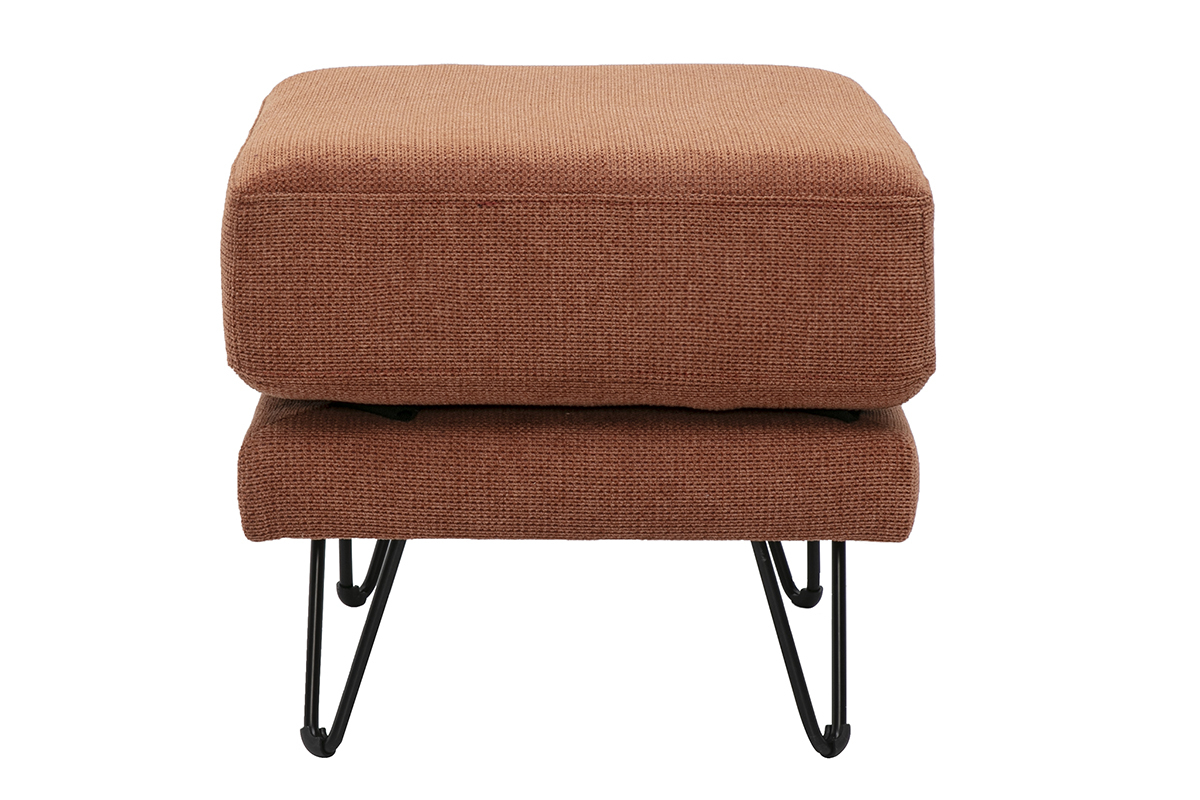 OSLO Fu�hocker aus Chenille-Stoff in verbrannter Erde und Metall, Seitenansicht.