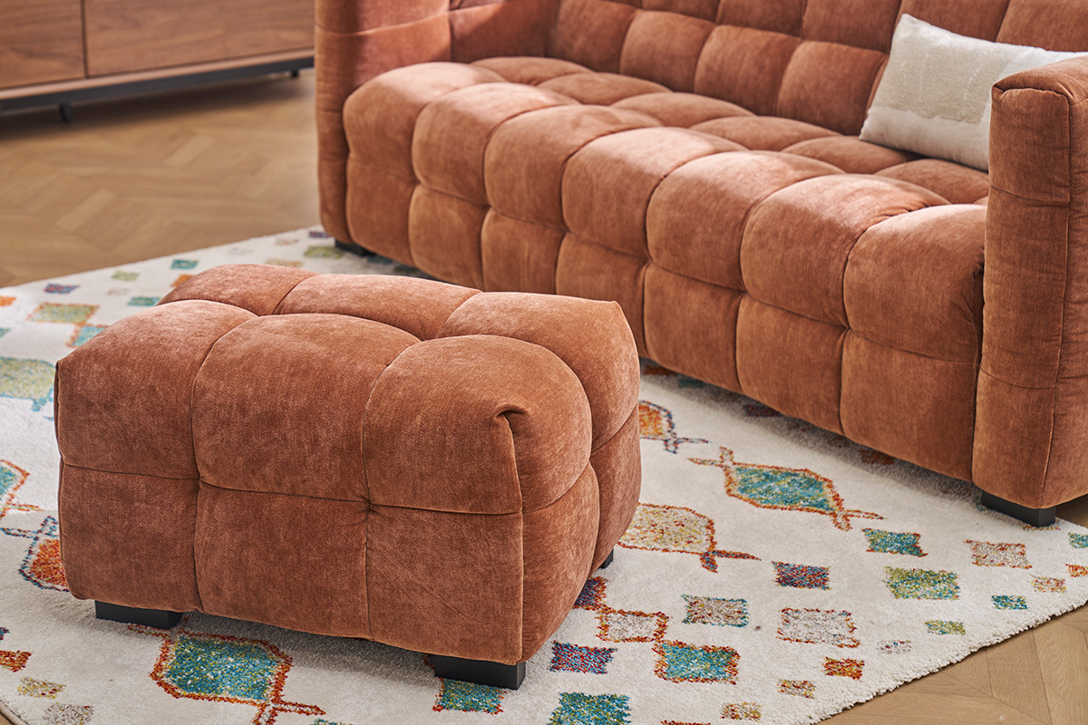 Hocker Fuhocker Design aus Rostbraun Samteffektstoff CORTO
