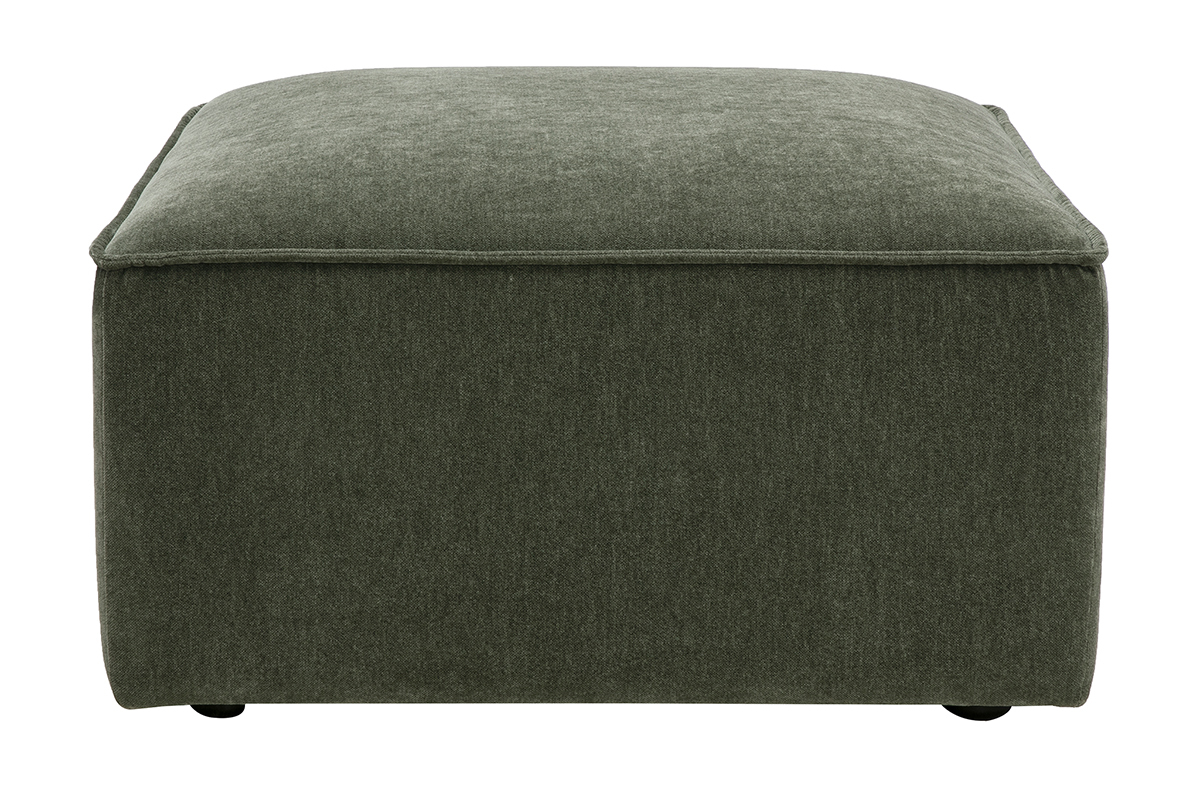 Quadratischer Hocker aus Stoff mit Samteffekt in Khaki-Gr�n, Frontansicht