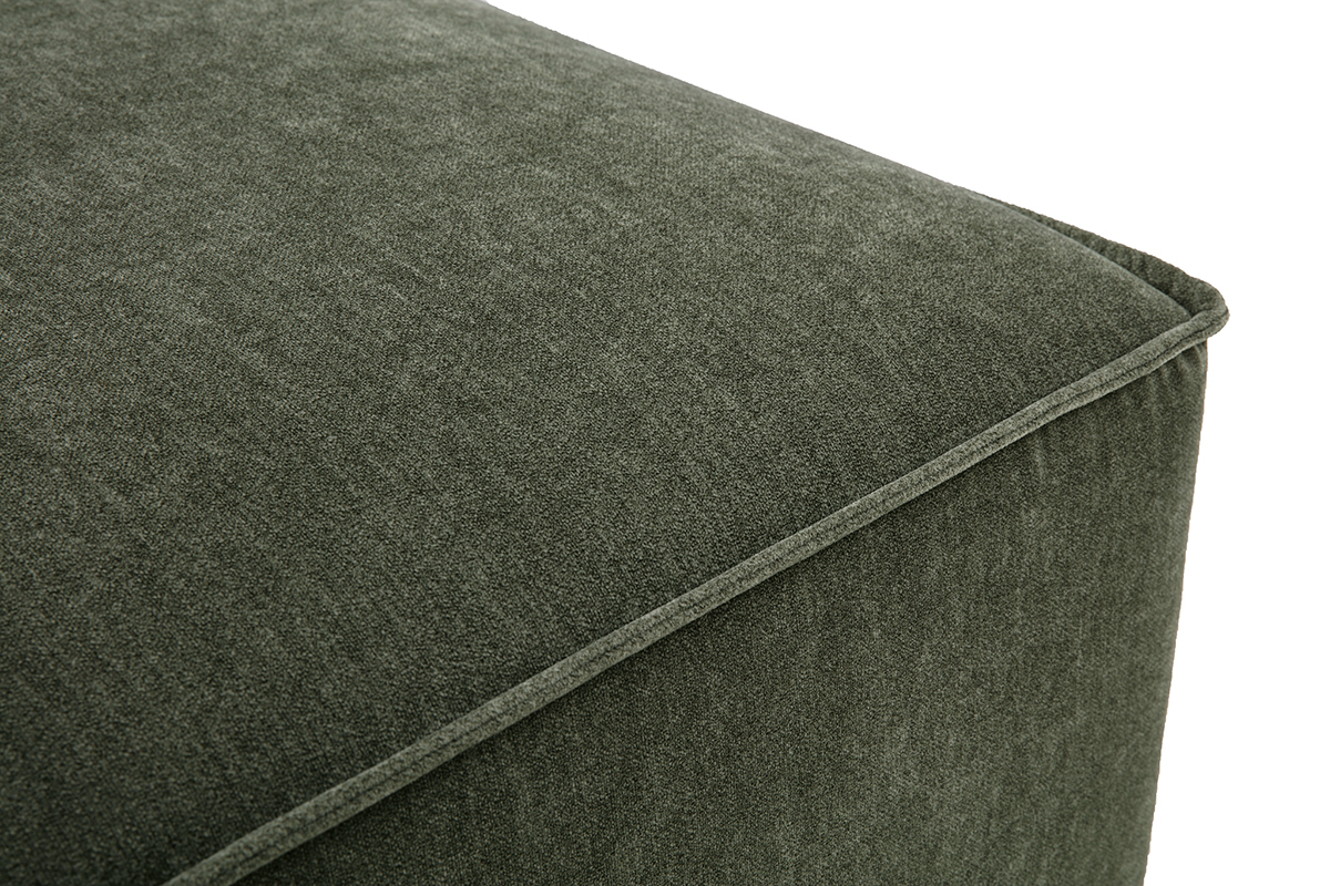 Detail des Poufs KERRY aus Stoff in Khaki-Gr�n mit Samteffekt, Nahaufnahme.