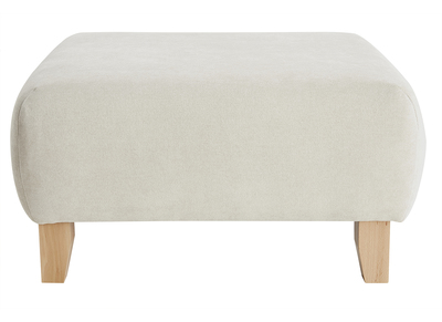 Hocker/Fußstütze aus Stoff mit strukturiertem Samteffekt in Beige und hellem Massivholz B75 cm ODEON