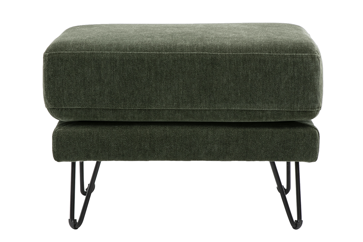 Hocker als Fu�st�tze aus Stoff in Samtoptik, khaki-gr�n, mit Metallf��en, Vorderansicht