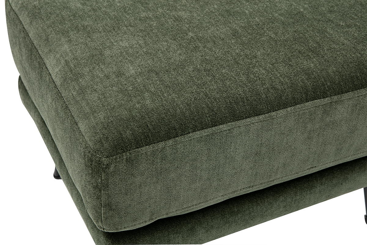 Hocker-Fu�st�tze aus Stoff in Khaki-Gr�n mit Samteffekt, Draufsicht mit zweistufigem Kissen