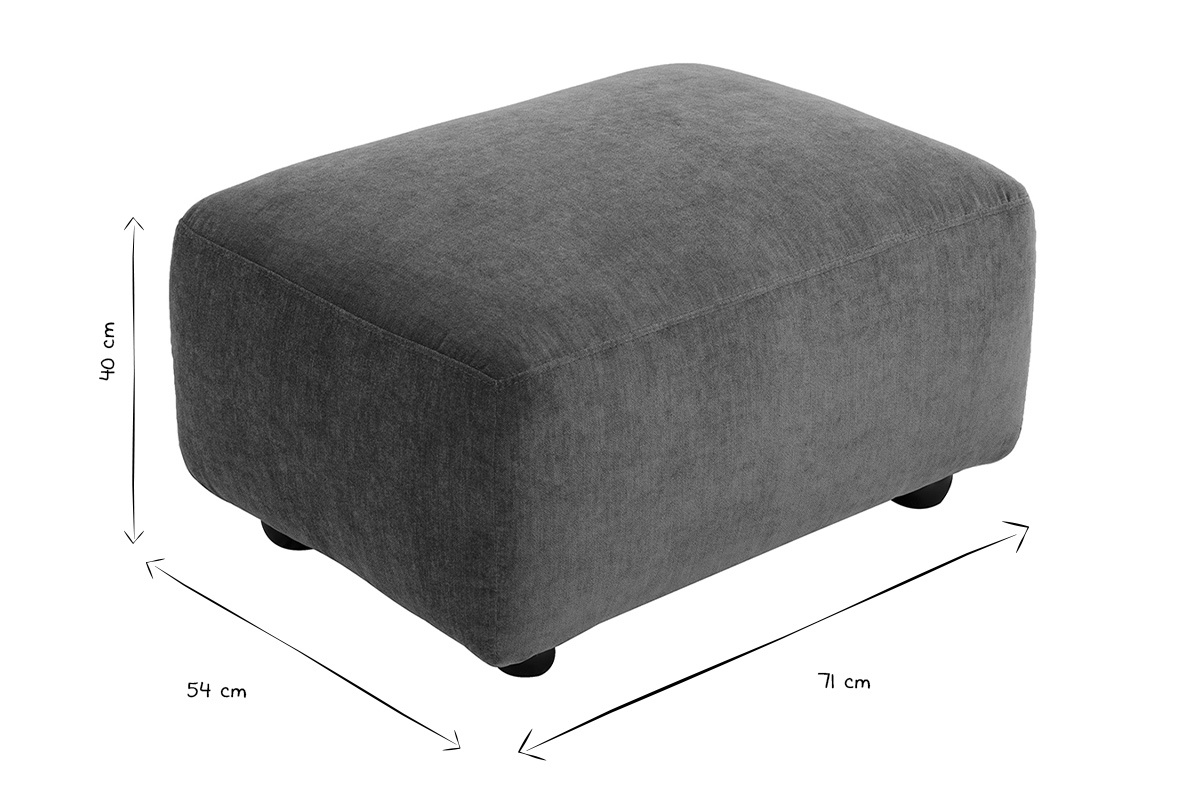 Abmessungen des JOYA-Poufs in Schwarz und Wei�: 40 cm H�he, 54 cm Breite, 71 cm Tiefe.