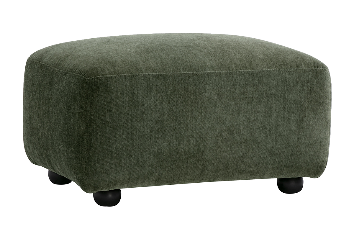 Fu�hocker aus Stoff in Samtoptik, khakigr�n JOYA, in 3/4-Ansicht