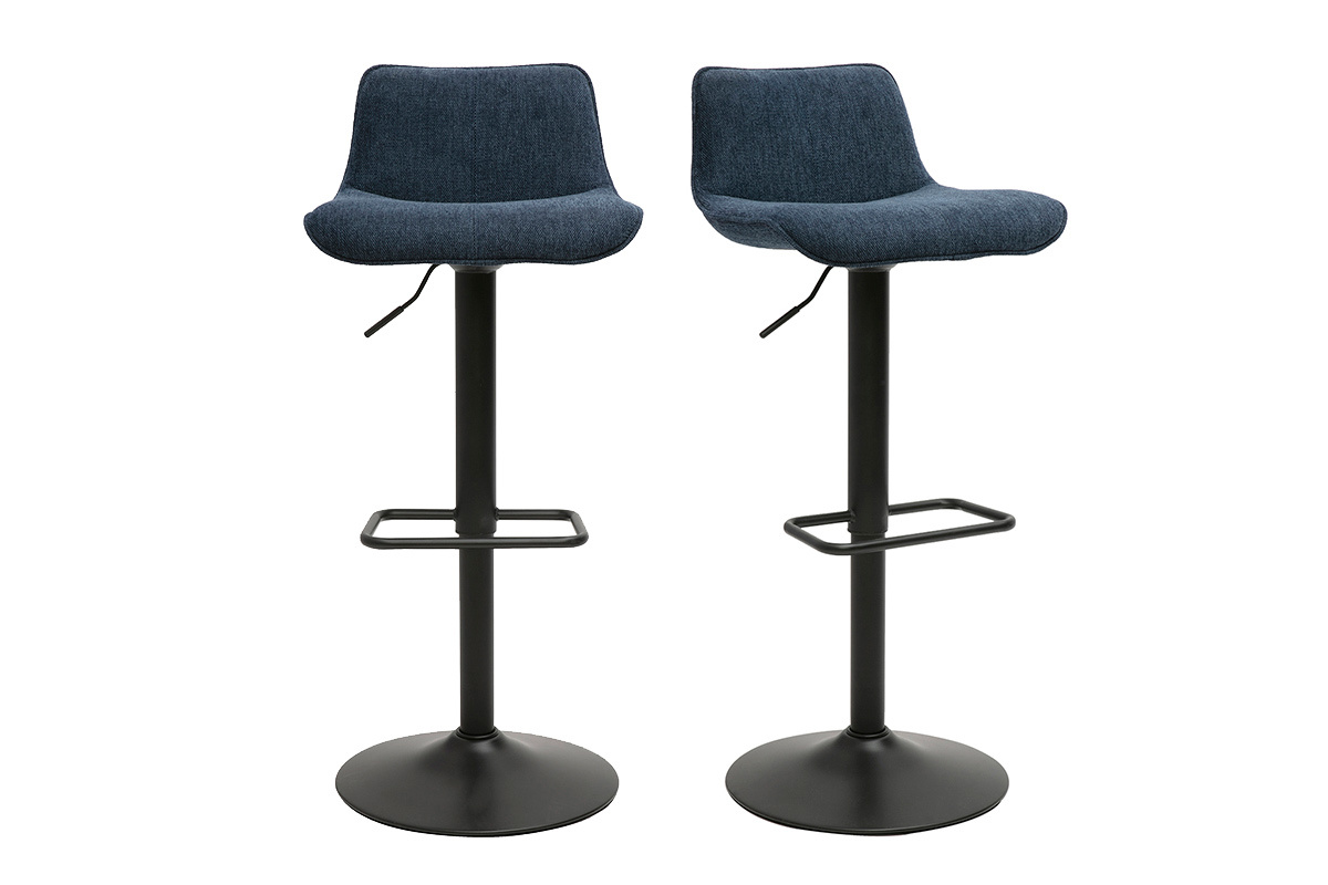 Hocker mit 360 drehbaren verstellbaren dunkelblauen samtartigen Stoff und schwarzem Metall (2er Set) BOOST
