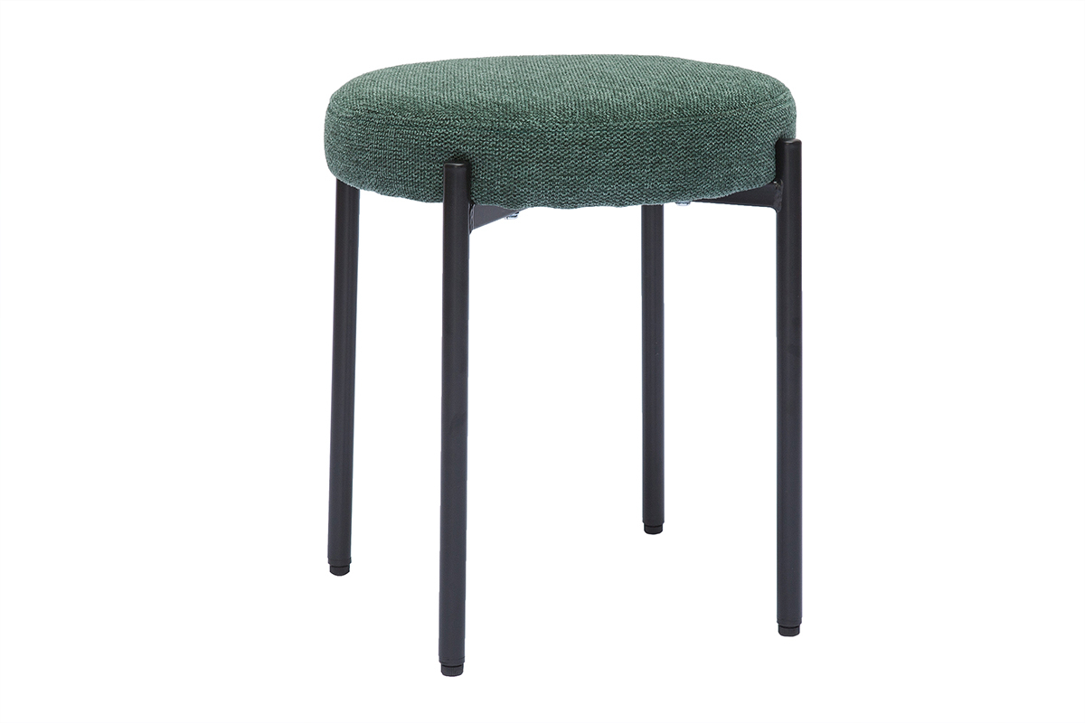 Hocker stapelbar im dunkelgrnem, texturierten Samtdesign mit schwarzem Metallfu H41 cm KIKO
