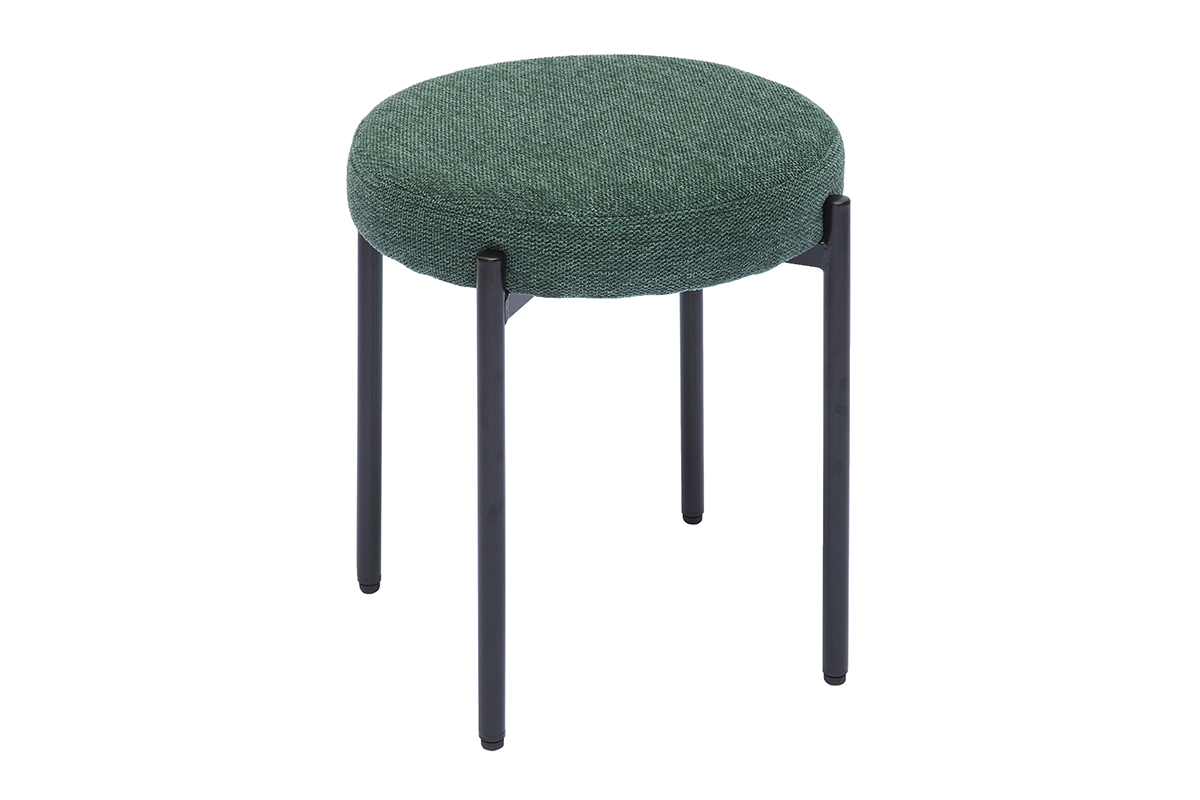 Hocker stapelbar im dunkelgrnem, texturierten Samtdesign mit schwarzem Metallfu H41 cm KIKO