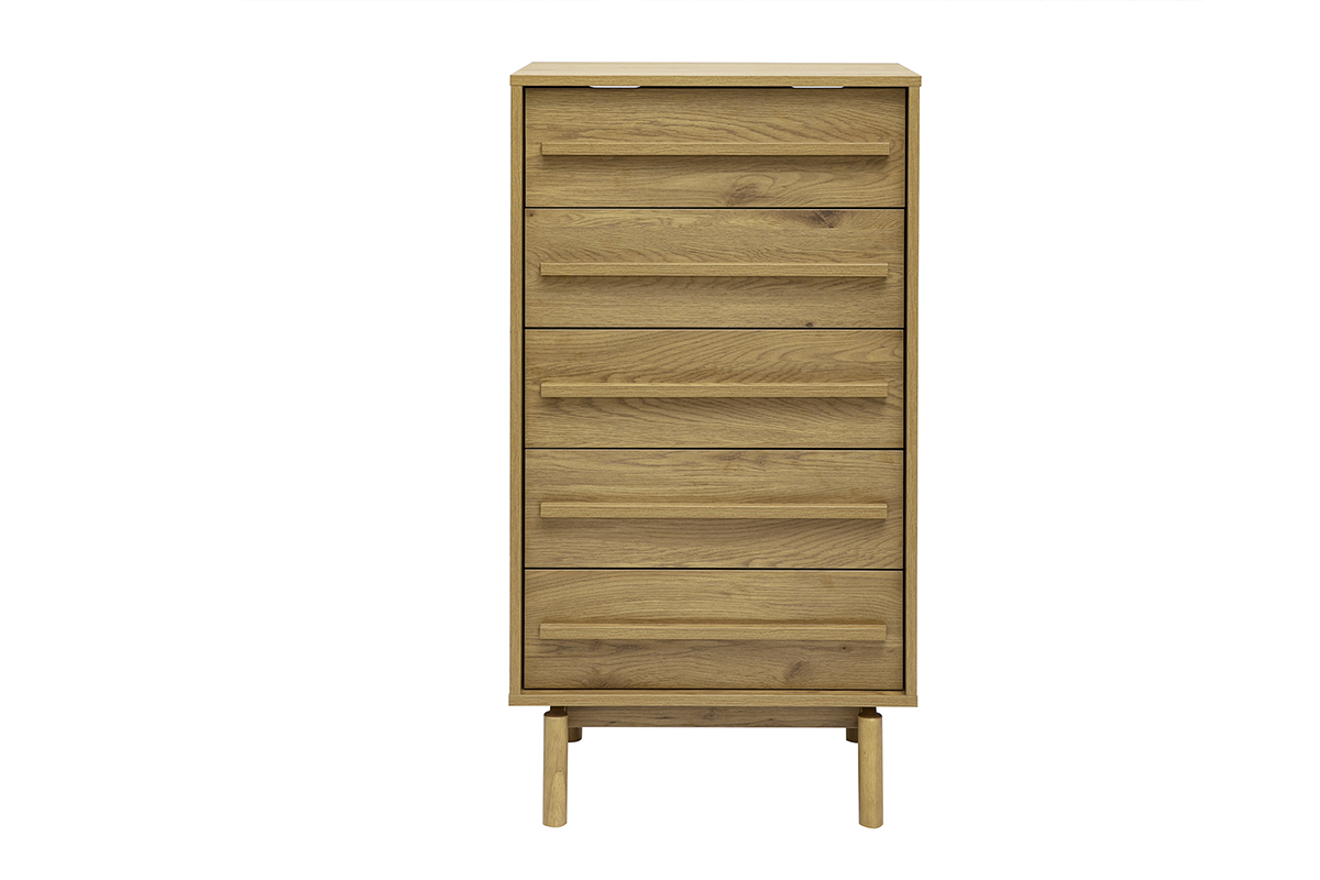Hohe Kommode aus Eichenholz mit 5 Schubladen, Frontansicht, Ma�e B60 x T40 x H111.3 cm