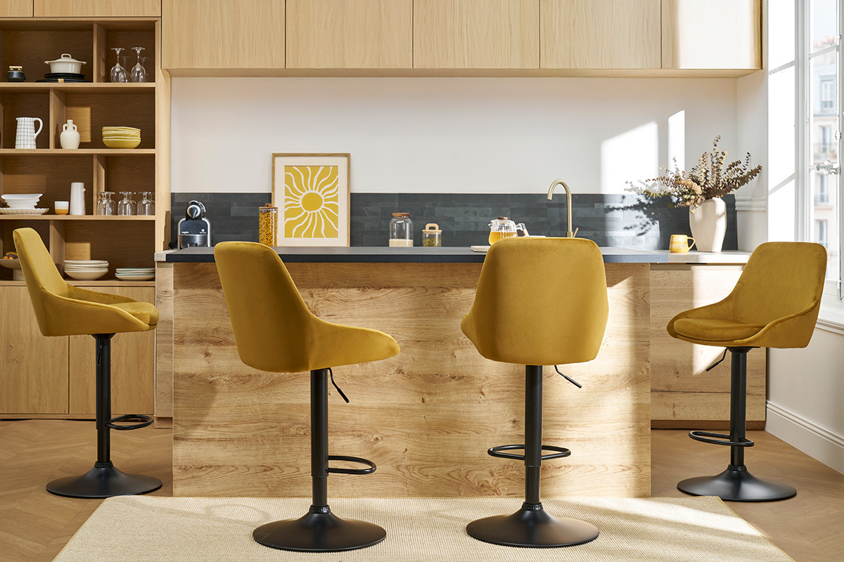 Hhenverstellbare Design-Barhocker bronzefarbener Samt (2er-Set) HOLO