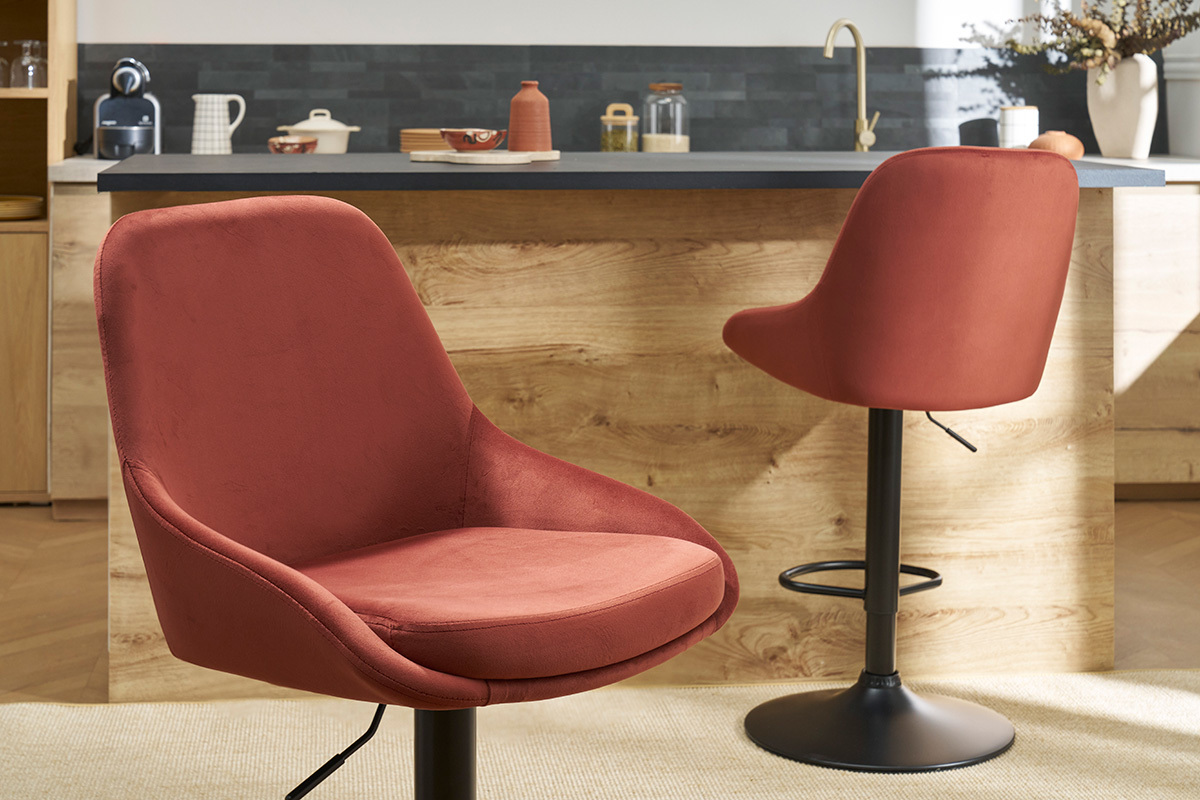 Hhenverstellbare Design-Barhocker roter Samt (2er-Set) HOLO