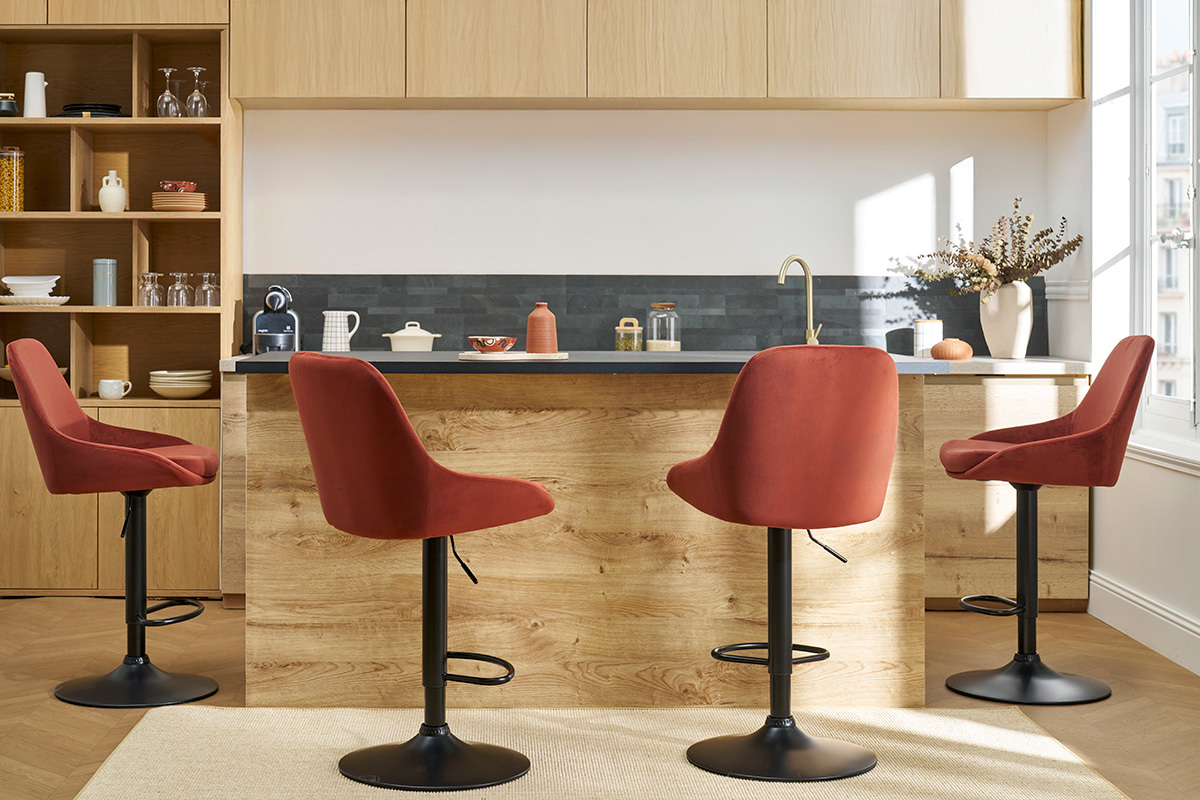 Hhenverstellbare Design-Barhocker roter Samt (2er-Set) HOLO