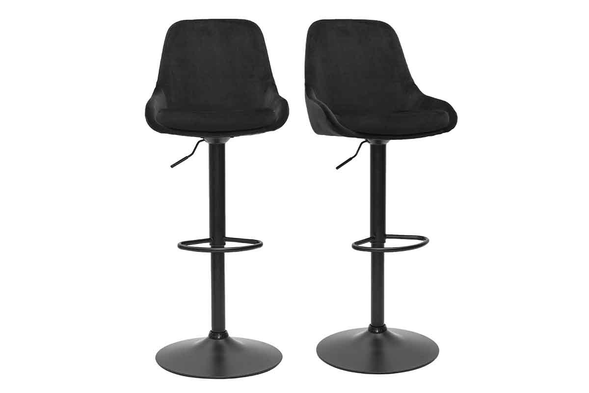 Hhenverstellbare Design-Barhocker schwarzer Samt (2er-Set) HOLO