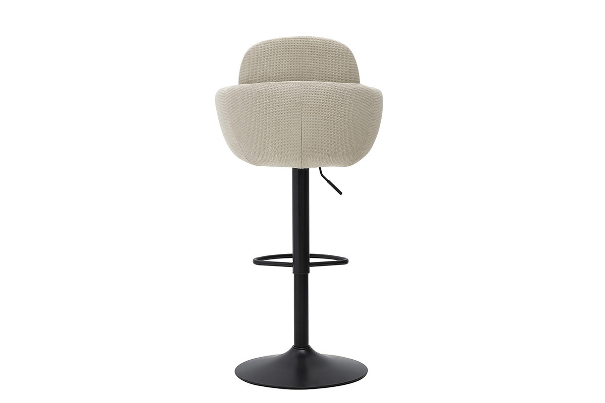 Barhocker aus beigem Stoff, um 360� drehbar mit schwarzer Metallbasis, R�ckansicht.