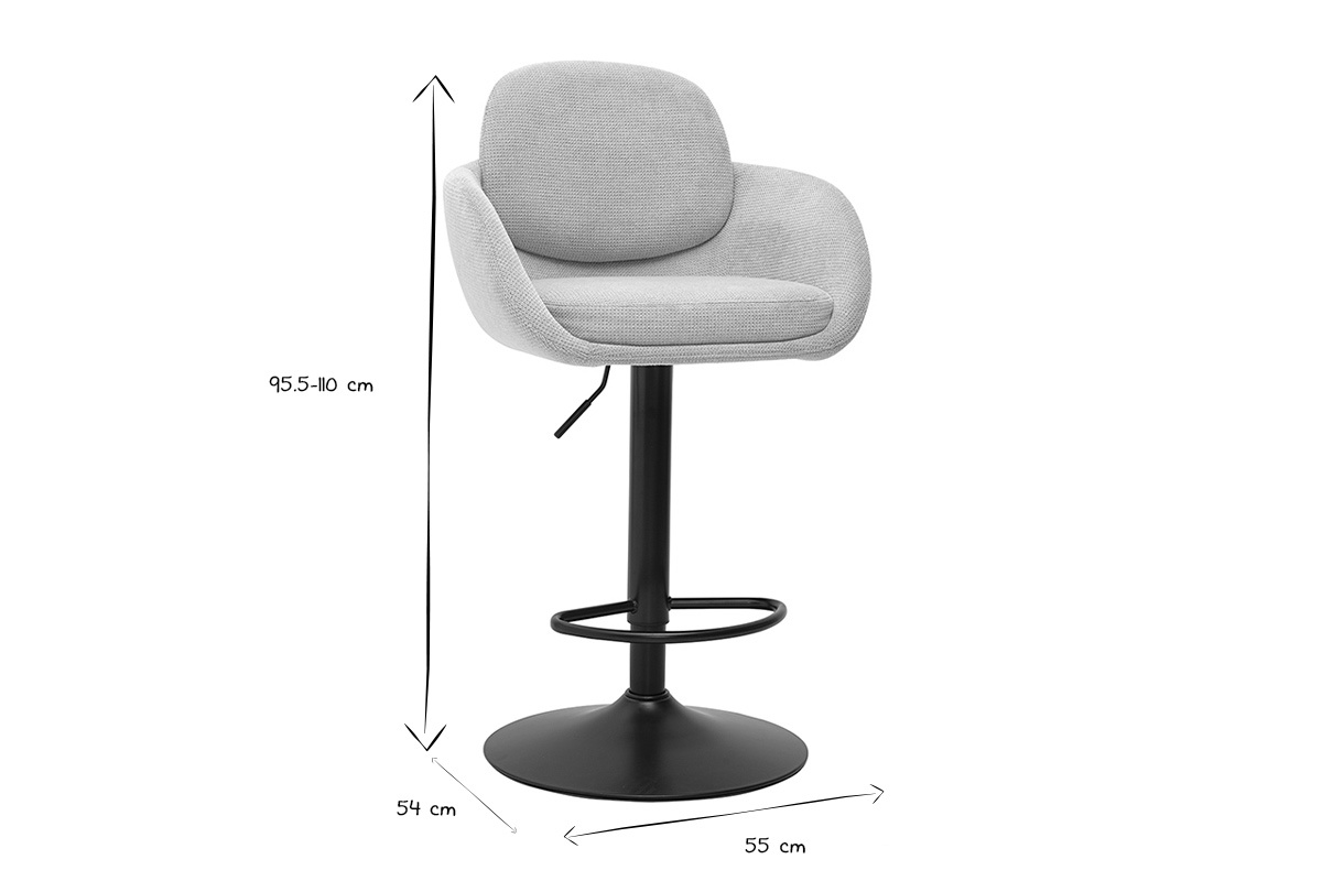 H�henverstellbare, drehbare 360�-Barhocker aus beigefarbenem Chenille-Stoff und schwarzem Metall (2er-Set) SLAKE