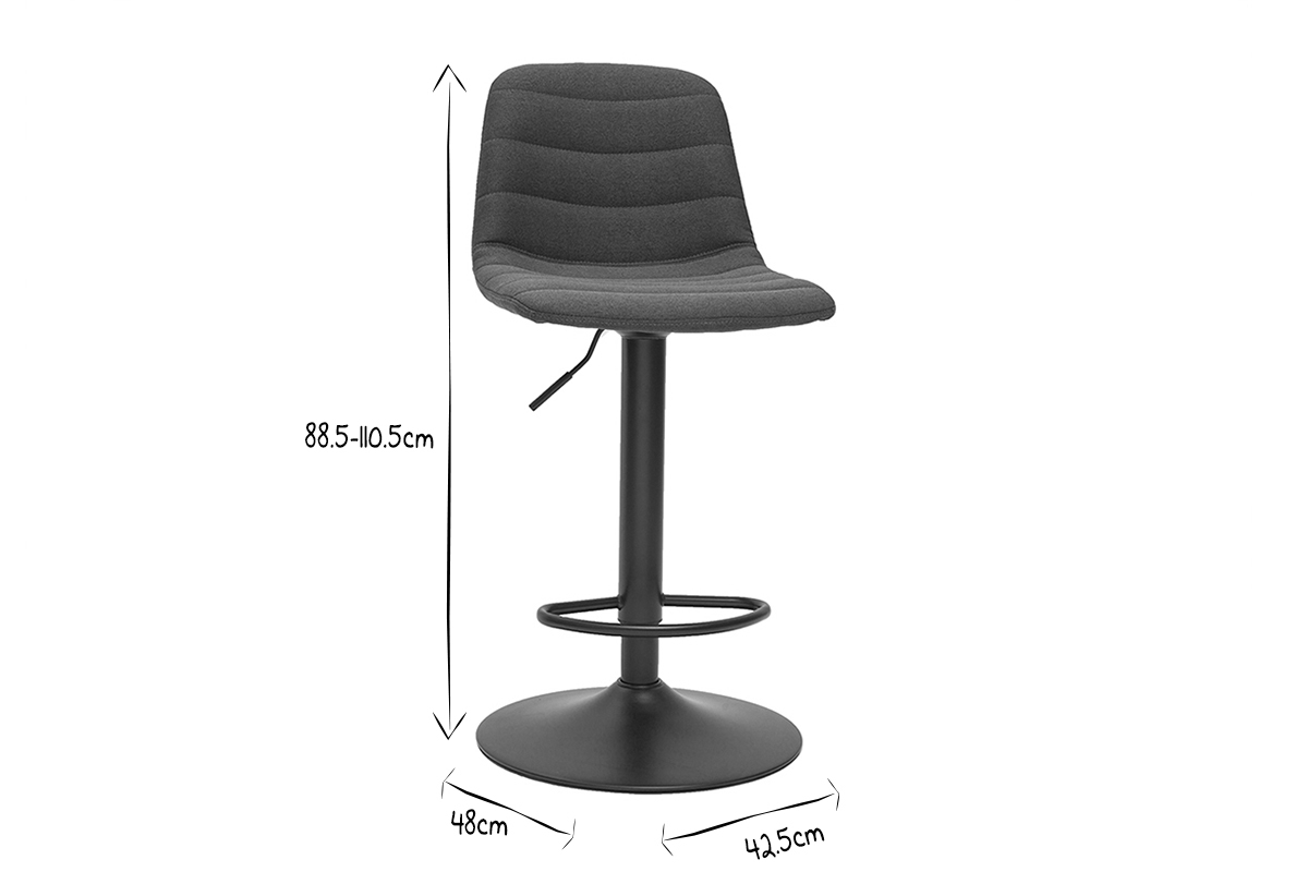 H�henverstellbare, um 360� drehbare Barhocker aus Stoff und dunkelgrauem Metall (2er-Set) SAURY