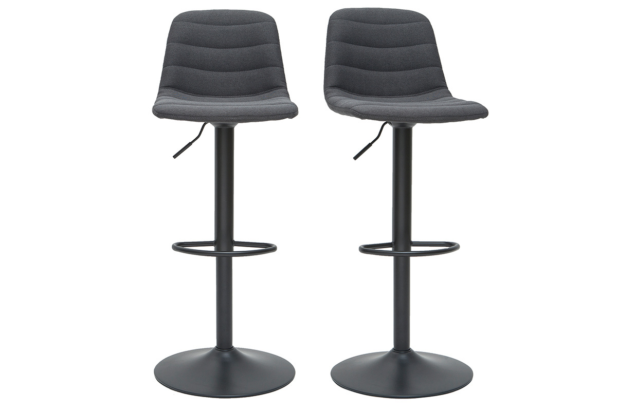 H�henverstellbare, um 360� drehbare Barhocker aus Stoff und dunkelgrauem Metall (2er-Set) SAURY