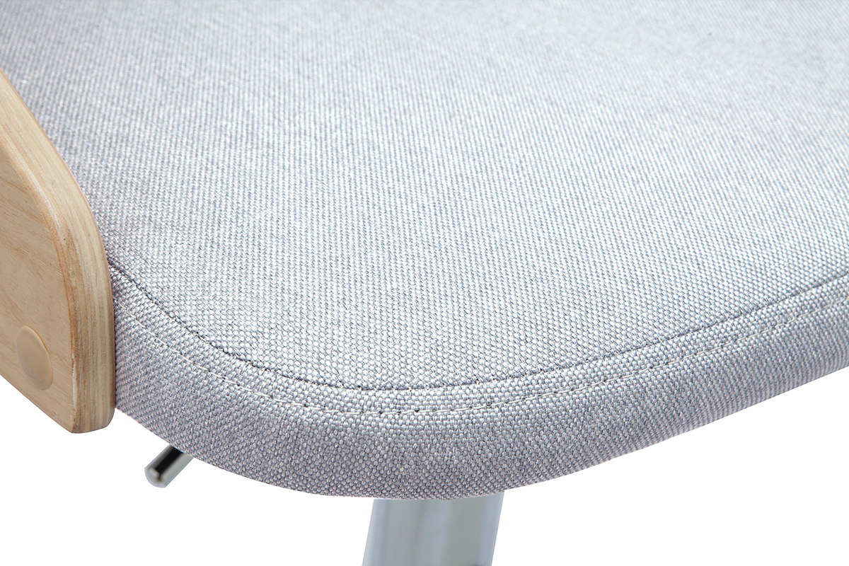 Hhenverstellbarer Barhocker helles Holz mit hellgrauem Stoff MANO