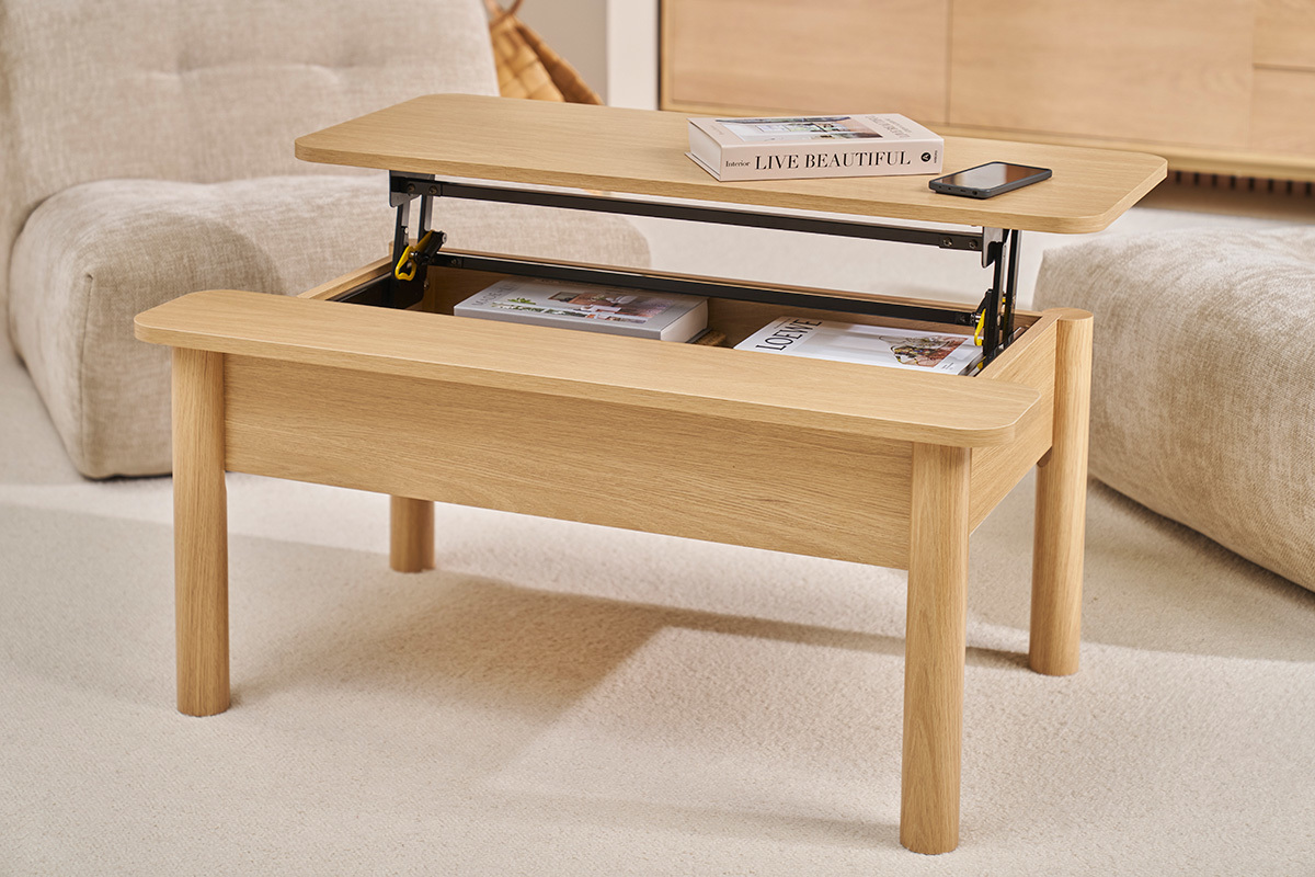 Hhenverstellbarer Couchtisch in Eichenholzoptik L100 cm BOLSO