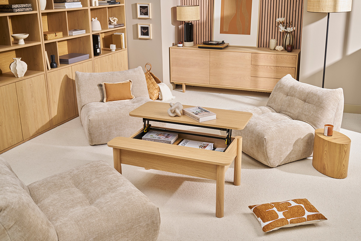 Hhenverstellbarer Couchtisch in Eichenholzoptik L100 cm BOLSO