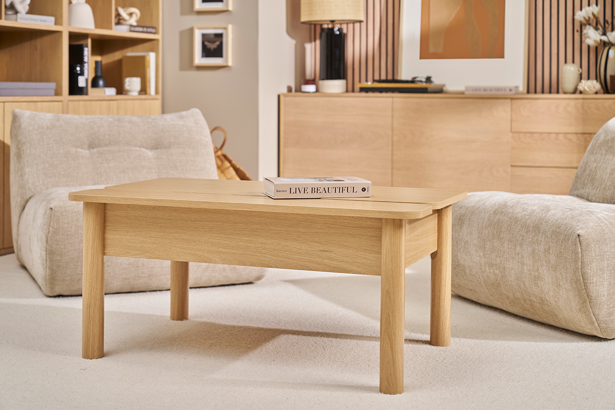 Hhenverstellbarer Couchtisch in Eichenholzoptik L100 cm BOLSO