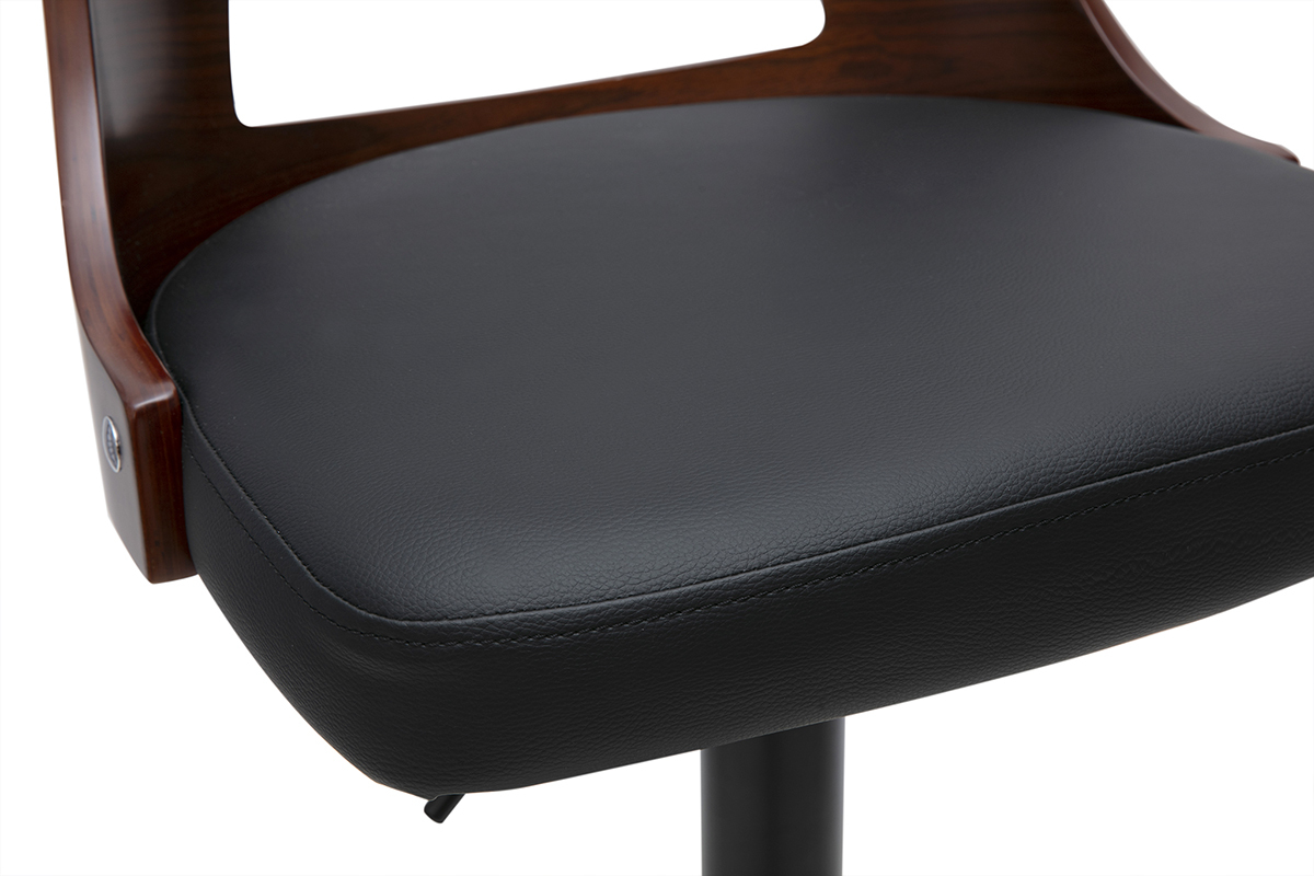 H�henverstellbarer Vintage-Drehbarhocker 360� schwarz und dunkles Holz GARBO