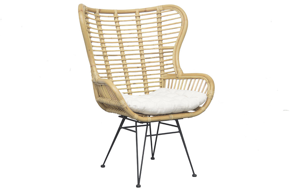 Hoher Sessel aus Rattan naturfarben MALACCA