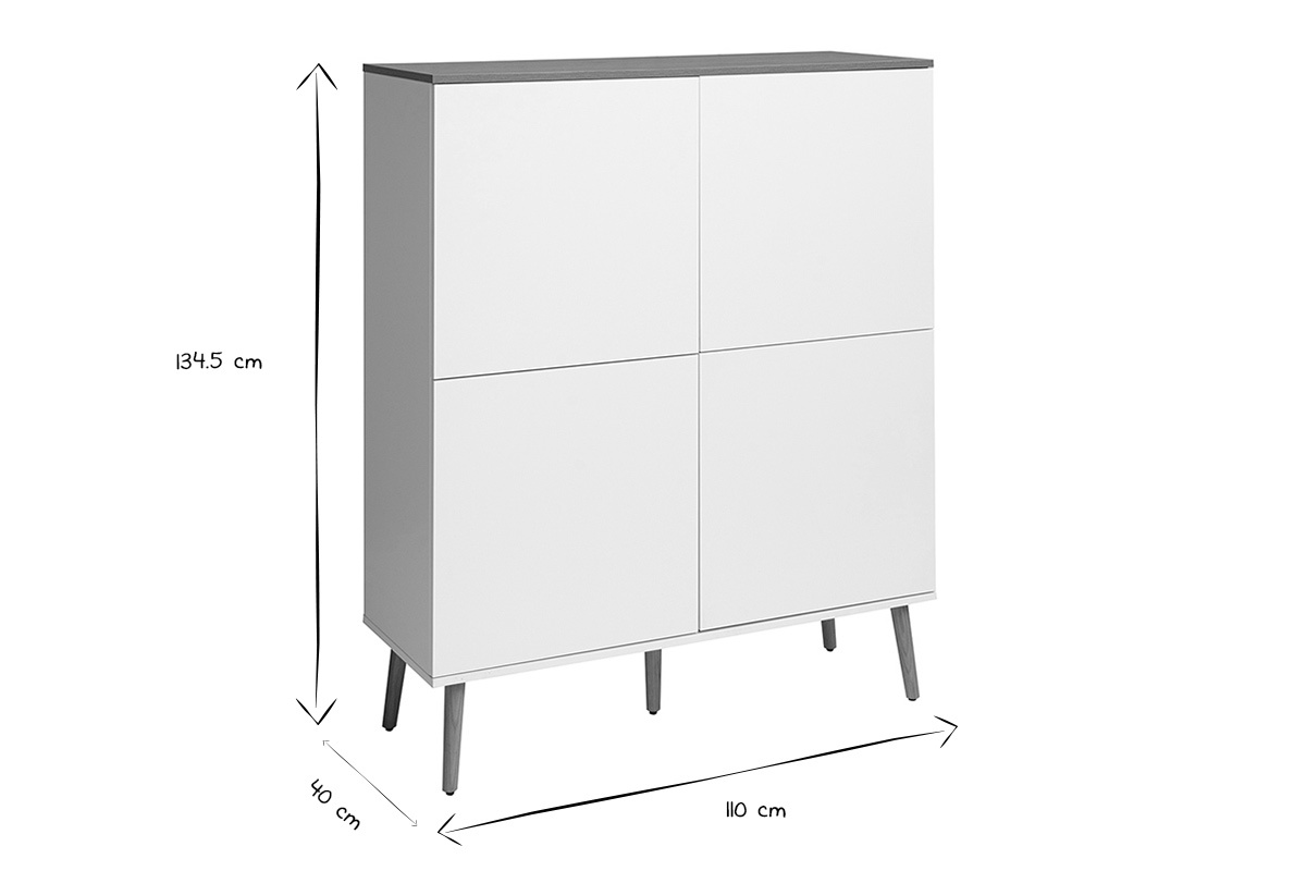 Skandinavisches Highboard ANDERS, Ma�e L110 x T40 x H134,5 cm in Schwarz und Wei�.