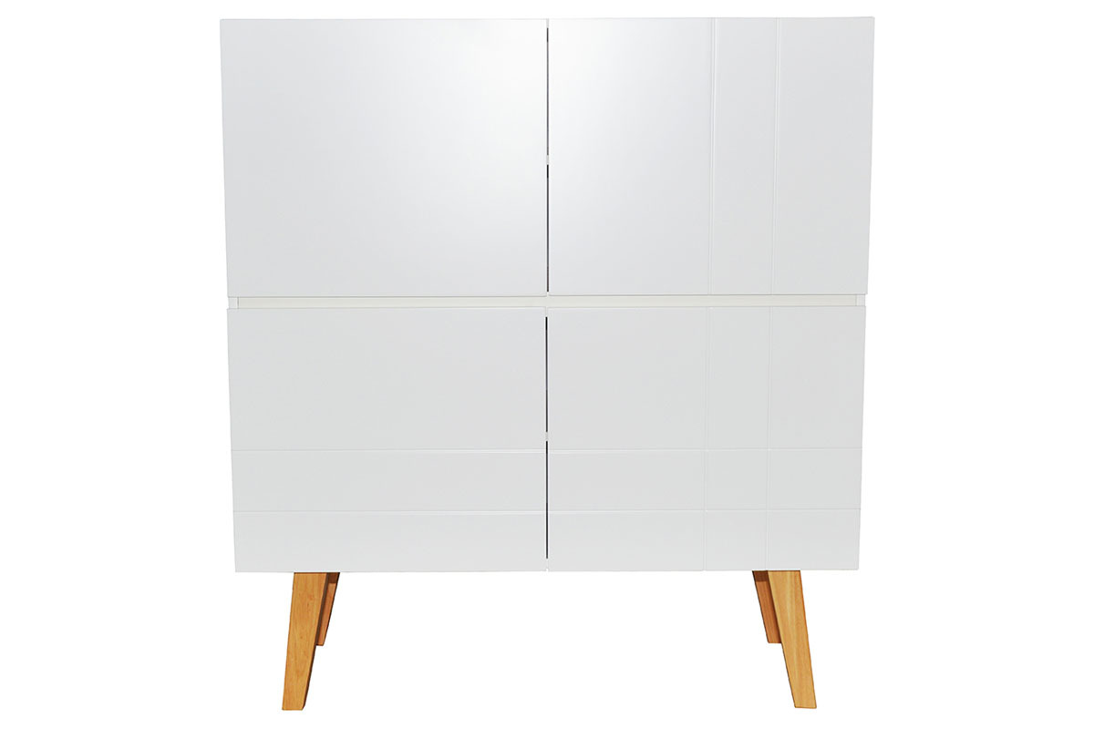 Hohes Design-Sideboard Mattwei lackiert und Holz ADORNA
