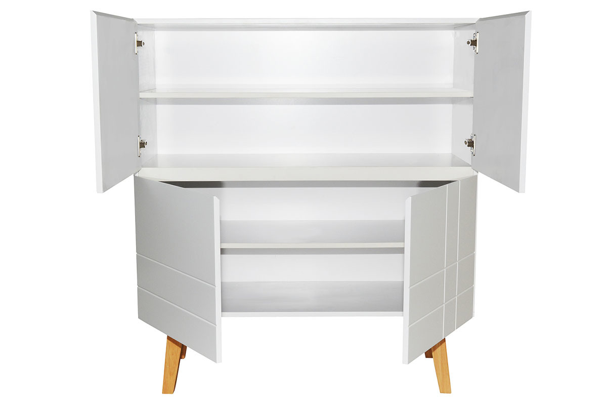 Hohes Design-Sideboard Mattwei lackiert und Holz ADORNA