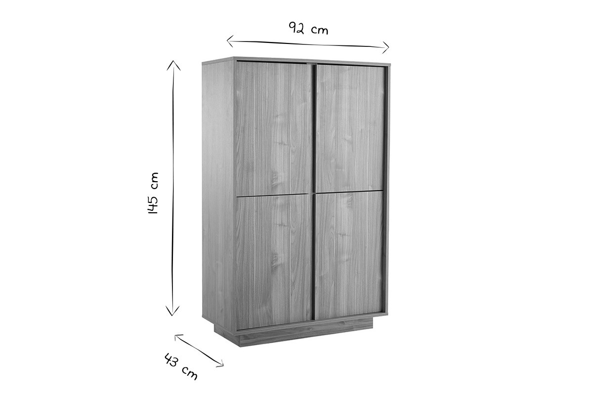 Hohes Sideboard 4-trig 92cm Eichenholzfinish COMO