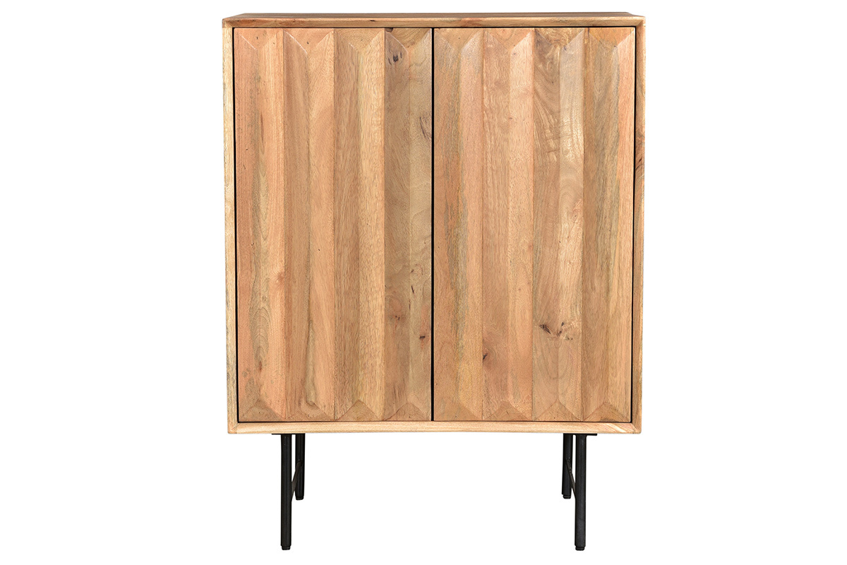 Hohes Sideboard aus massivem Mangoholz mit erhhten Tren L70 cm AGRA