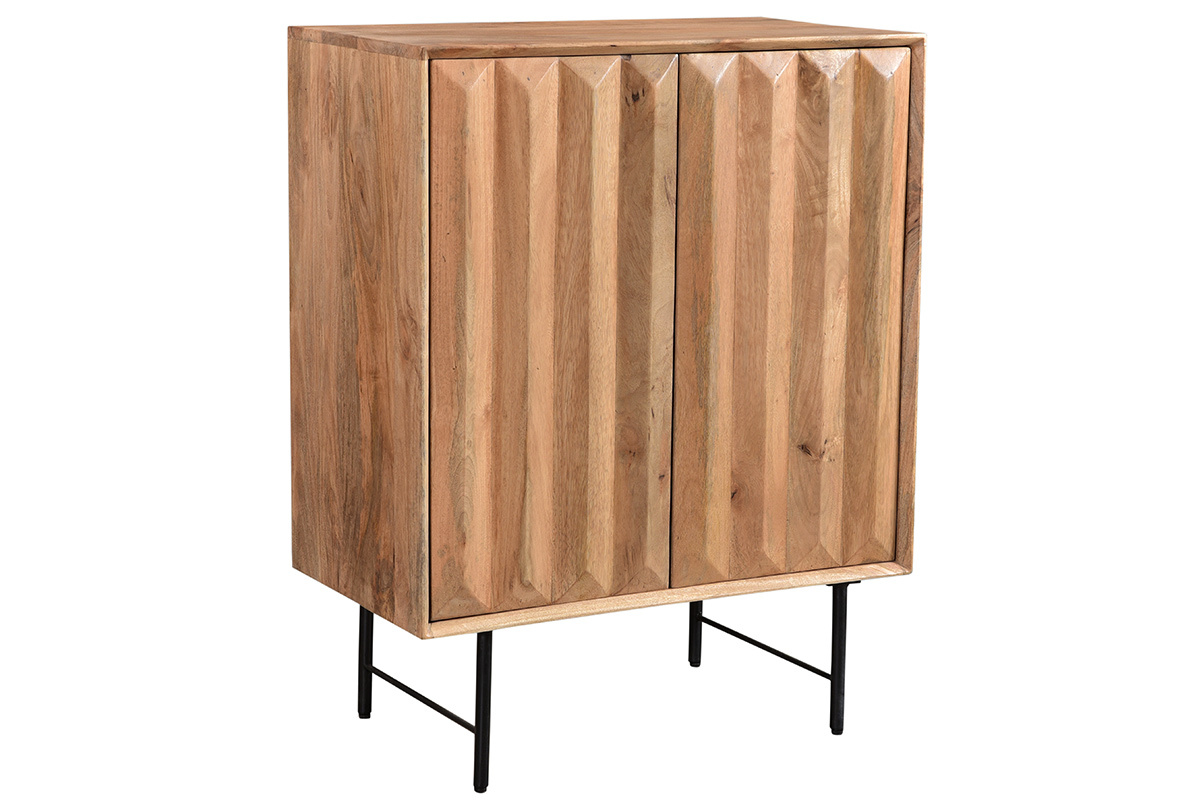 Hohes Sideboard aus massivem Mangoholz mit erhhten Tren L70 cm AGRA