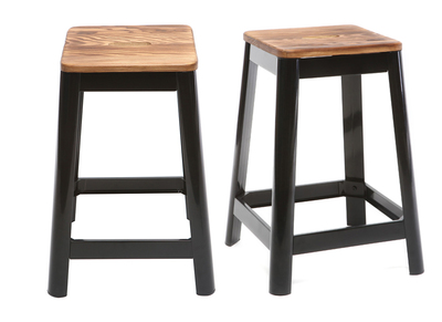 Industrial-Barhocker aus schwarzem Metall und Holz H65 cm (2er-Pack) NICK