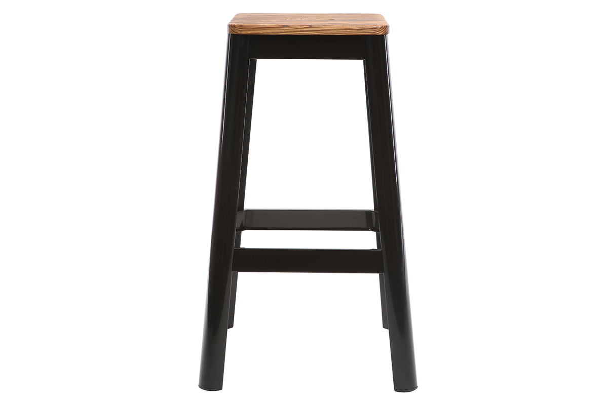 Industrial-Barhocker aus schwarzem Metall und Holz H75 cm (2er-Pack) NICK