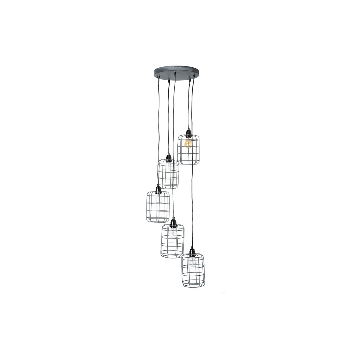 Suspension industrielle 5 lampes étagées en métal patiné effet vieilli L30 cm LOFT