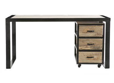 Industrial-Schreibtisch mit beweglichen Schubladenelementen aus massivem Mangoholz L156 cm INDUSTRIA