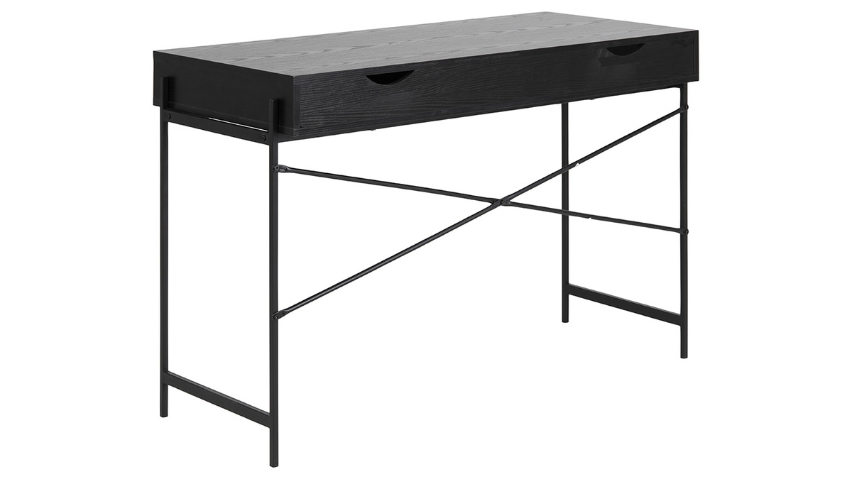 Industrial-Schreibtisch mit perforiertem Schubelement Holz und schwarzes Metall B110 cm MAO