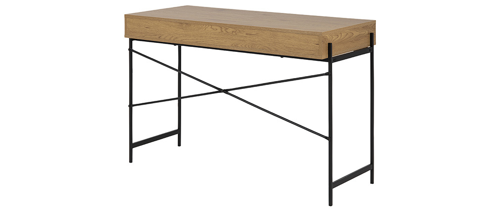 Industrial-Schreibtisch mit perforiertem Schubelement Holz und schwarzes Metall MAO