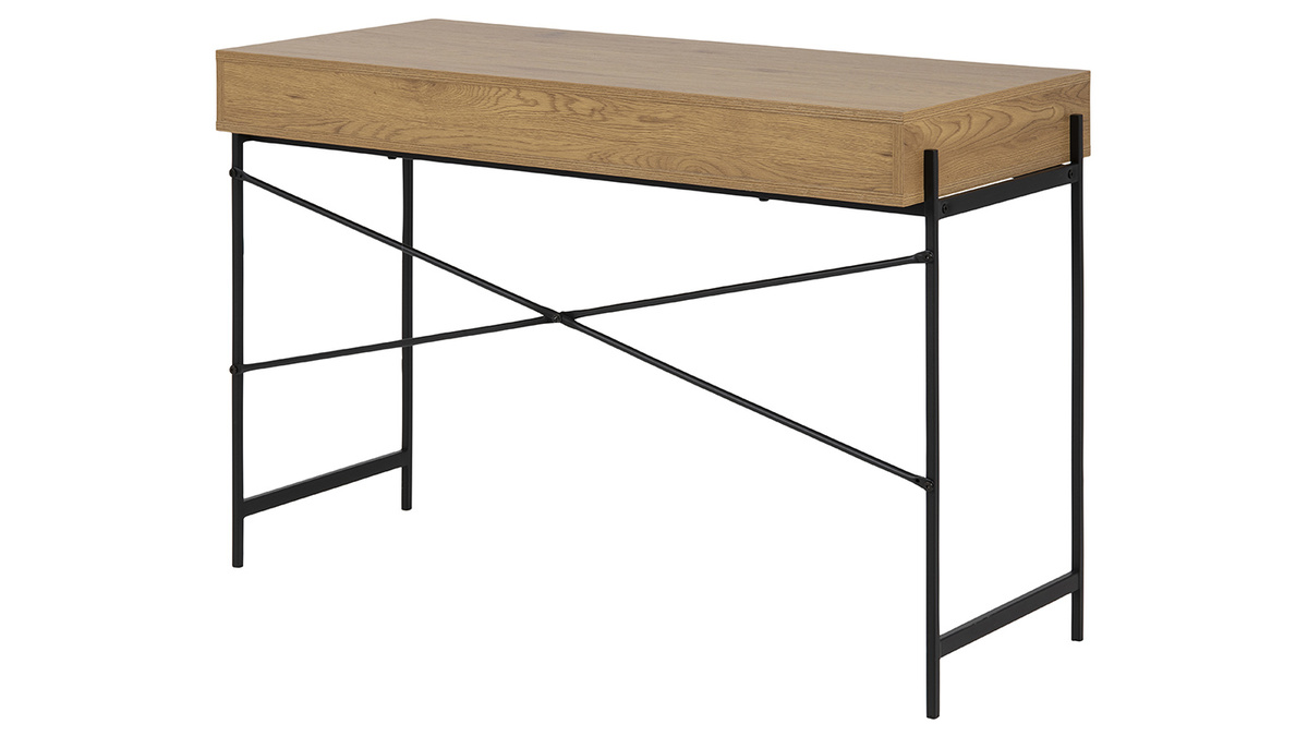 Industrial-Schreibtisch mit perforiertem Schubelement Holz und schwarzes Metall MAO