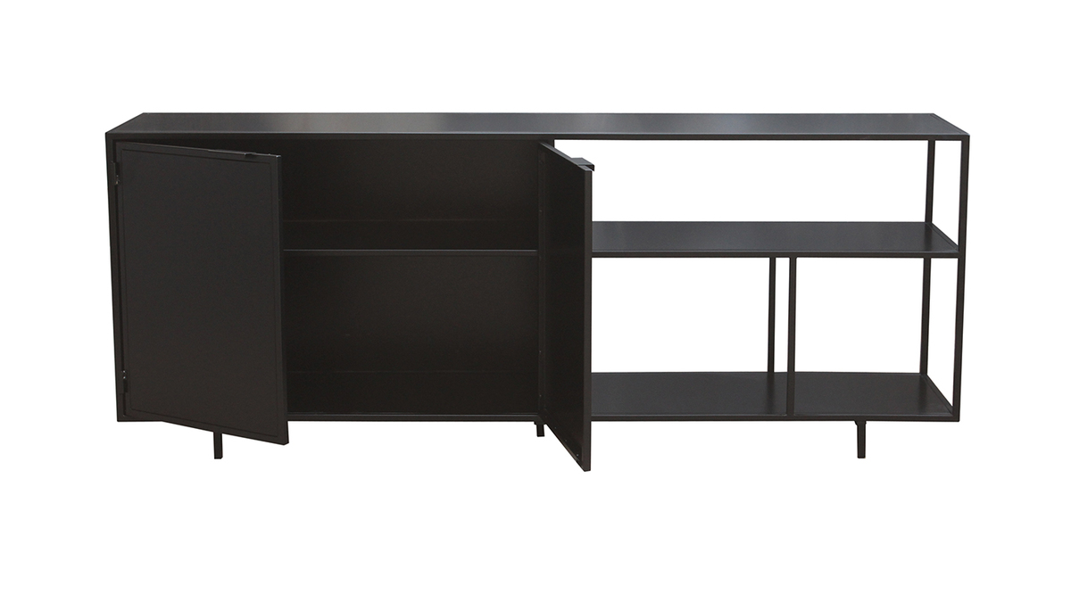 Industrial-Sideboard aus schwarzem Metall mit 2 Tren L180 KARL