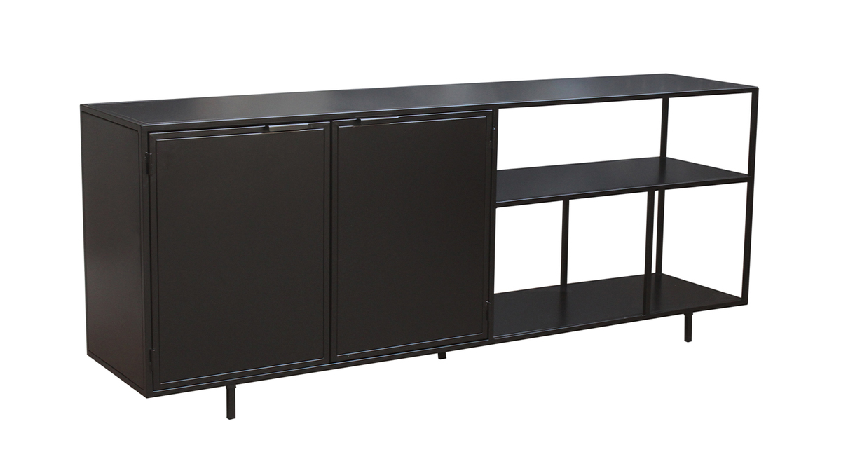 Industrial-Sideboard aus schwarzem Metall mit 2 Tren L180 KARL